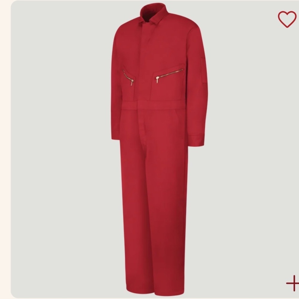 Red Kap CC18 Zip Front Cotton Coverall Red 44R Workwear Mechanic Jumpsuit